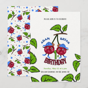 Invitación Chicos cerezas gemelos