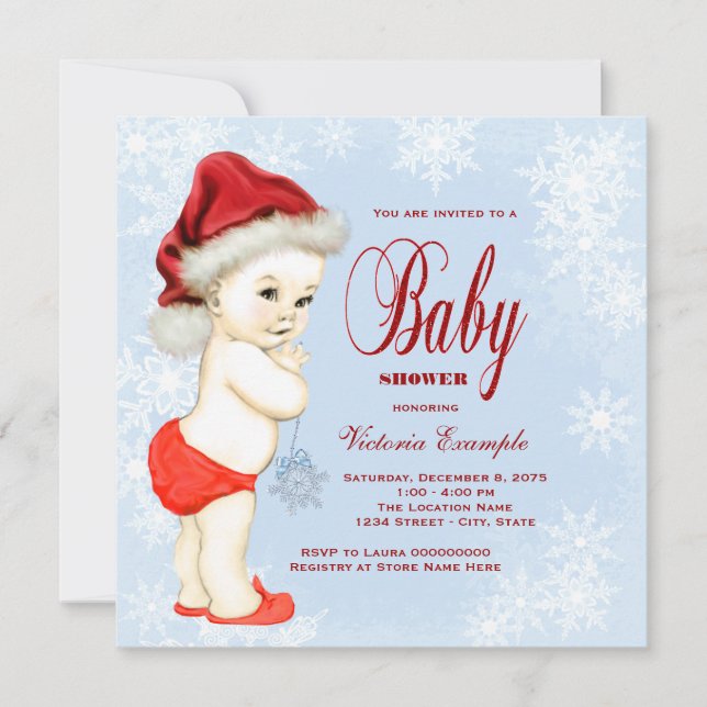 Invitación Chicos Copo de Nieve Azul Baby Shower de Navidad (Anverso)