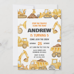 Invitación Chicos de Construcción Personalizados Fiesta de Cu