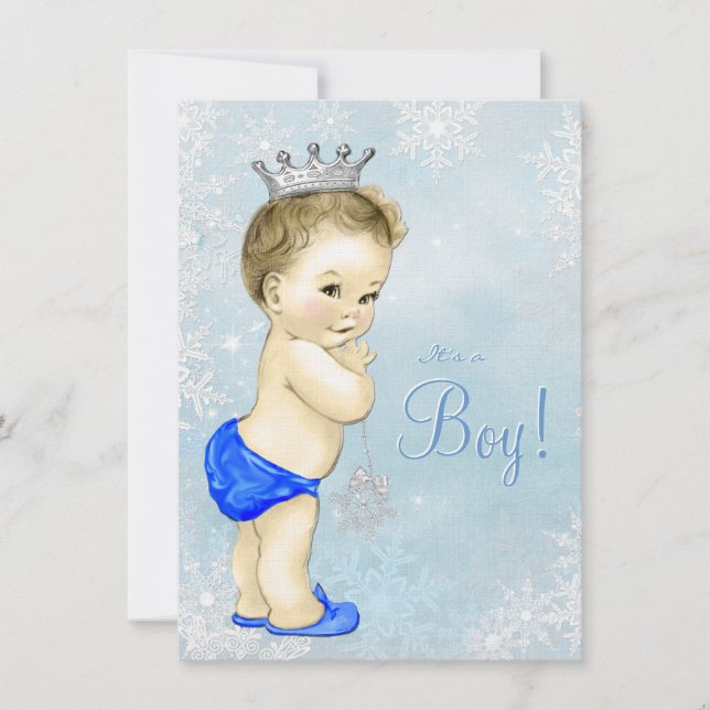Invitación Chicos de Invierno Mágico Azul Copo de Nieve Baby  (Anverso)