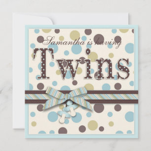 Invitación CHICOS DE TWIN: Marrón sabio azul puntos Baby Show