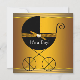 Invitación Chicos del Carruaje Negro y Dorado Baby Shower
