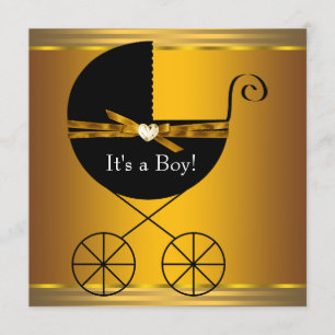 Invitación Chicos del Carruaje Negro y Dorado Baby Shower