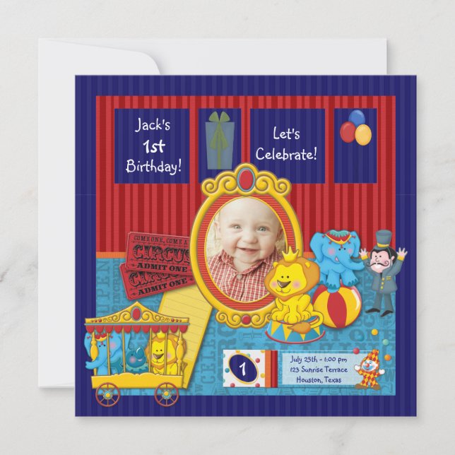 Invitación Chicos del circo Foto cumpleaños 1 (Anverso)
