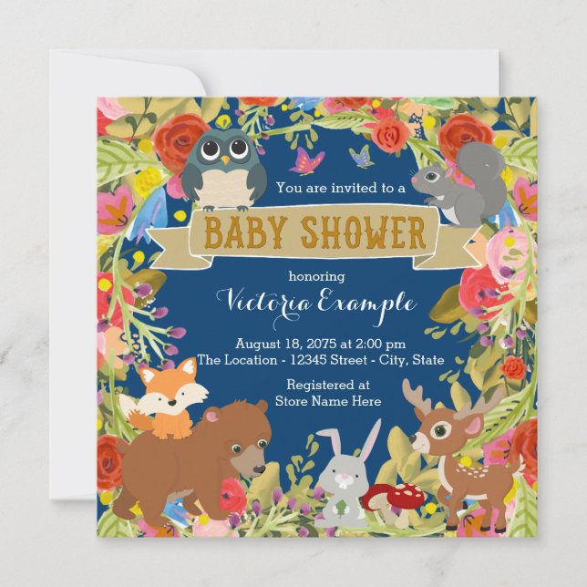 Invitación Chicos ducha de bebé del bosque (Anverso)