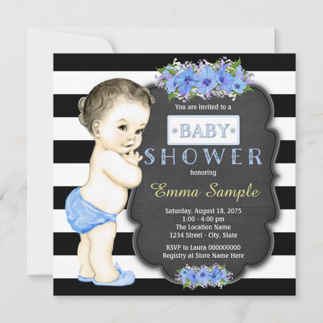 Invitación Chicos Ducha de Bebé Pizarra Moderna (Anverso)