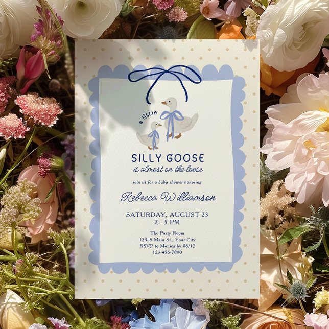 Invitación Chicos Fiesta de Bebé del Ganso Tonto Azul (Silly Goose Boys Baby shower Invite)