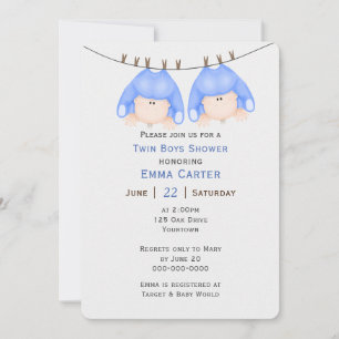 Invitación Chicos Gemelos En Clothesline Baby Shower