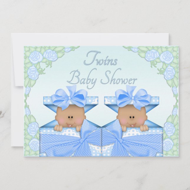 Invitación Chicos gemelos étnicos en cajas de regalos Rosas B (Anverso)