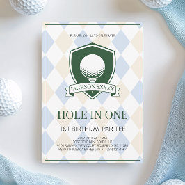 Invitación Chicos Golf Blue Agujero en Uno Fiesta de Cumpleañ