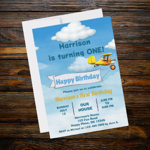 Invitación Chicos Lindo Viaje Avión Cumpleaños Personalizado