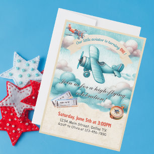 Invitación Chicos Lindo Viaje Avión Cumpleaños Personalizado