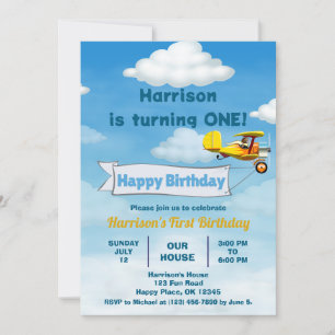 Invitación Chicos Lindo Viaje Avión Cumpleaños Personalizado 