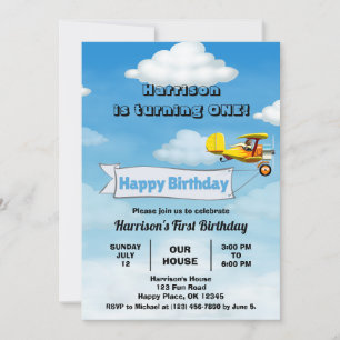 Invitación Chicos Lindo Viaje Avión Cumpleaños Personalizado 