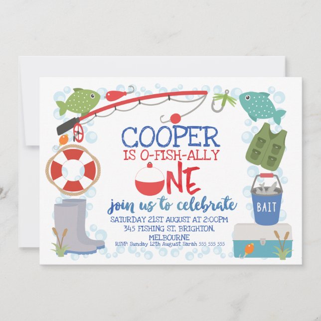 Invitación Chicos O-fish aliado un bobber primer cumpleaños (Anverso)