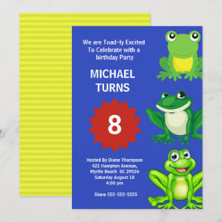 Invitación Chicos Ranas Verdes Azules Fiesta de Cumpleaños Cu