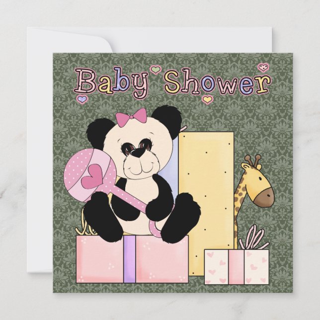 Invitación Chicozao de osito de peluche de damasco rosa verde (Anverso)