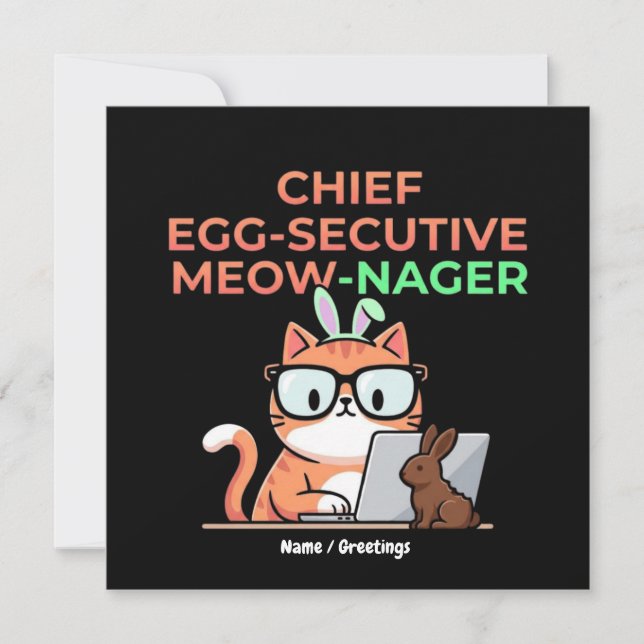 Invitación Chief Egg-secutive Meow-Nager Funny Easter Cat  (Anverso)