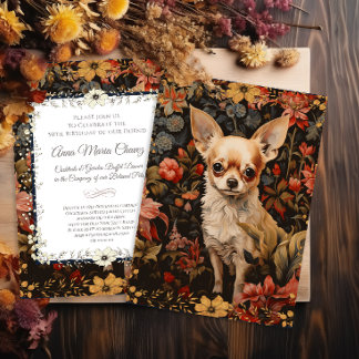 Invitación Chihuahua con flores al estilo de William Morris