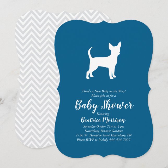 Invitación Chihuahua Perro Baby Shower Blue Boy (Anverso / Reverso)