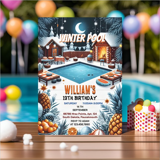Invitación chil bruh Barbeque Winter Pool Fiesta 13 cumpleaño (Subido por el creador)