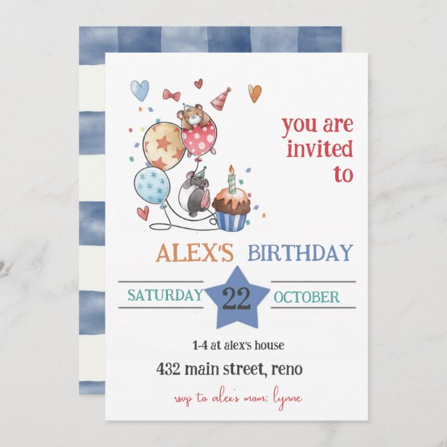 Invitación Child Birthday Invitation with Hedgehog (Anverso / Reverso)