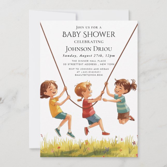 Invitación Children Playing on a Rope Kids Party Invitation (Anverso)