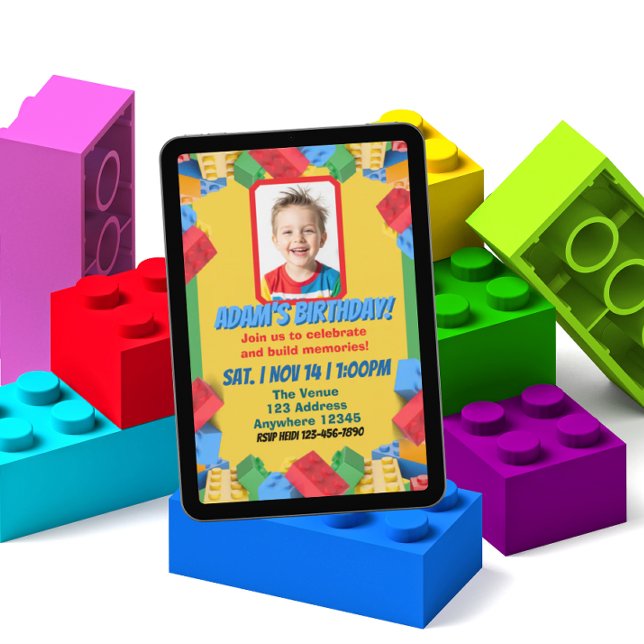 Invitación Children's Block Building Picture Birthday  (Subido por el creador)