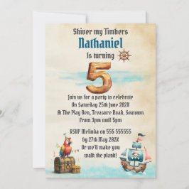 Invitación Childrens Pirate Themed Birthday Party Invitation