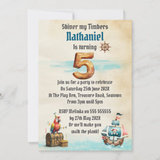 Invitación Childrens Pirate Themed Birthday Party Invitation