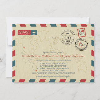 Invitación CHILE / SEATTLE WA USA Airmail | Boda