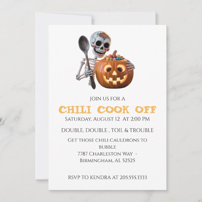 Invitación Chili Cocinar Fuera De Halloween (Anverso)