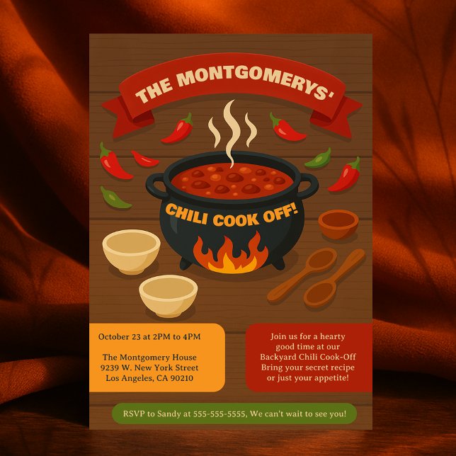 Invitación Chili, patio trasero de familia, cocina de Potluck (Family Backyard Chili Cook Off Potluck Fall Party Invitation)
