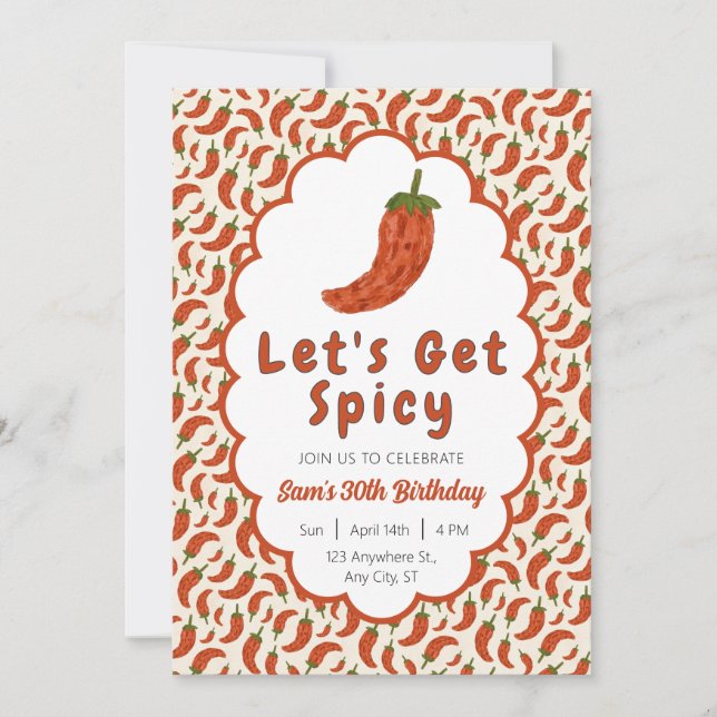 Invitación Chili Pepper Logra Un Cumpleaños Picante (Anverso)