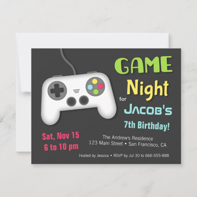 Invitación Chill Boys Videojuego Night Birday Party (Anverso)