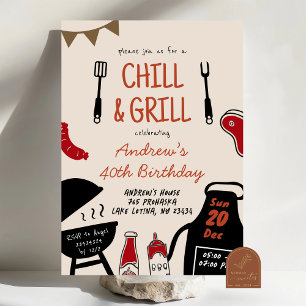 Invitación Chill de barbacoa Minimalista de mano y cumpleaños