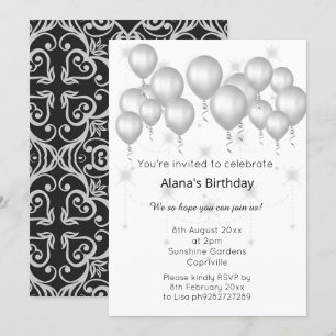 INVITACIÓN CHILLA DE BALLÓN DE PLATA DE DAMASK MODERNA ELGENT