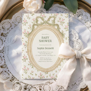 Invitación Chimenea Acogedora Marco de Arco Verde Baby Shower