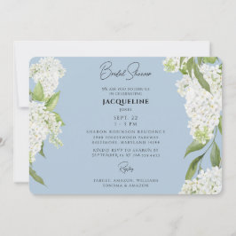 Invitación Chimenea Azul Goteando Hortensias Blancas Despedid