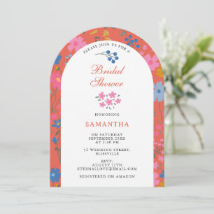 Invitación Chimenea Bohemia Moderna Floral Roja de Flores Sil