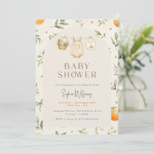 Invitación Chimenea Citrus Floral Naranja Baby Shower