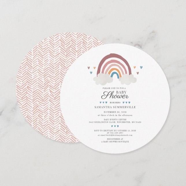 Invitación Chimenea de Agua Infantil Chic Script Arcoíris (Anverso / Reverso)