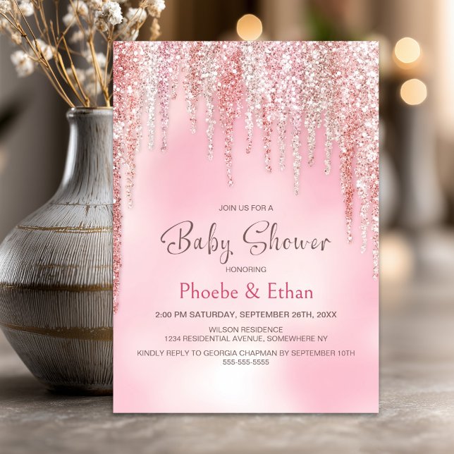 Invitación Chimenea de bebé con brillo rosa (Subido por el creador)