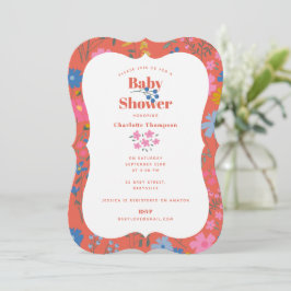 Invitación Chimenea de bebé de flores silvestres rojas modern