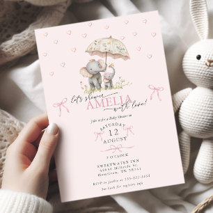 Invitación Chimenea de Bebé Elefante con Paraguas para Baby S