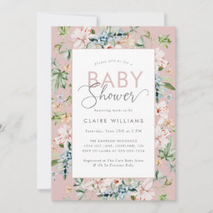 Invitación Chimenea de bebé floral en acuarela rosa