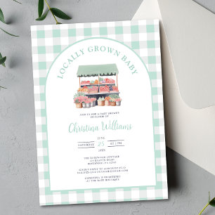 Invitación Chimenea de bebé verde y neutral de género cultiva