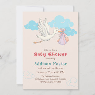 Invitación Chimenea de Cigüeña de Acuarela para Baby Shower d