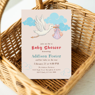 Invitación Chimenea de Cigüeña de Acuarela para Baby Shower d