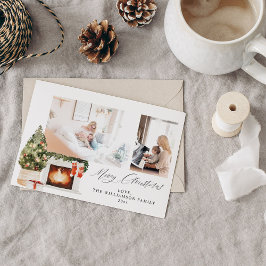 Invitación Chimenea de existencias y foto de árbol de Navidad